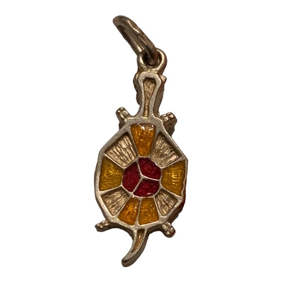 Vintage Italian Yellow & Red Enamel & Sterling Silver Turtle Pendant Or Charm - Picture 5 of 7
